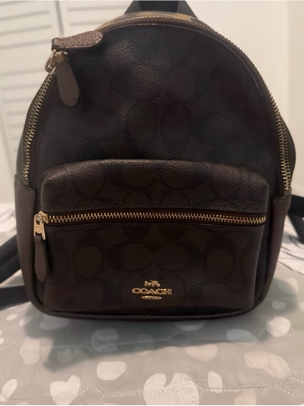 COACH Brown Signature Mini Backpack with Gold Hardware